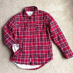 MODERN AMUSEMENT Men’s Flannel Shirt LARGE red plaid Sherpa lined jacket L
